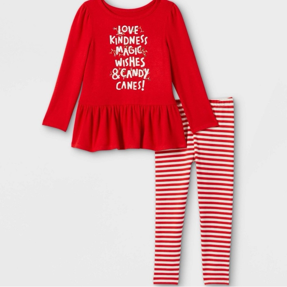 Cat & Jack 2 piece set love kindness magic wishes & candy canes long sleeve